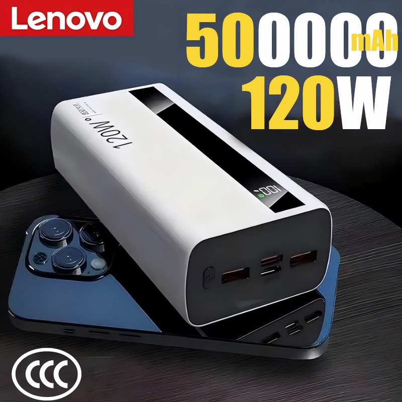 Solar Emergency Charger - Lenovo 500000mAh High Capacity PowerBank 120W
